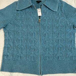 Talbots Teal-Blue Zip Front Cable-Knit Cardigan - NWT